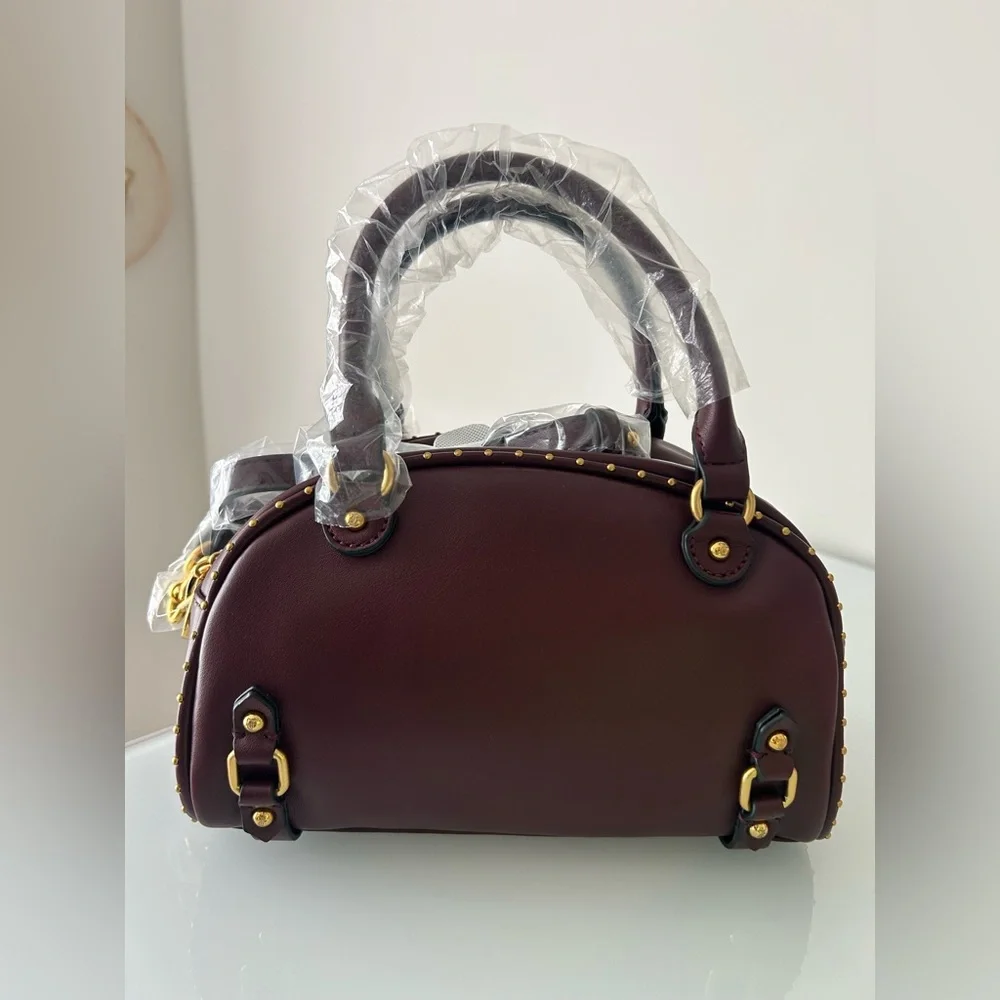 Juicy Couture UK burgundy leather Scottie Dog crest Bowler Bag Wallet Set